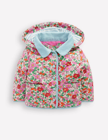 Quilted Hooded Jacket-Pink Apple Blossom Floral