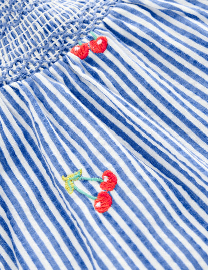 Smocked Play Set-Blue Ticking Cherries