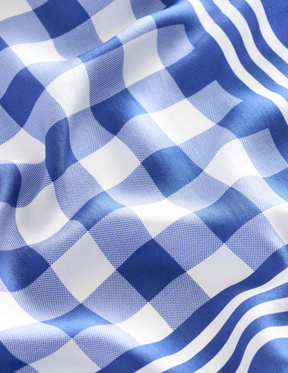 Silk Square Scarf-Bright Blue, Gingham