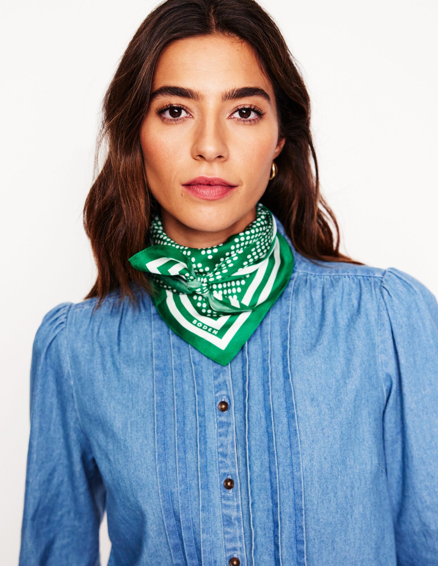 Silk Square Scarf-Rich Emerald, Border Spot