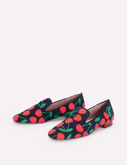 Slipper Cut Loafer-Navy Cherries