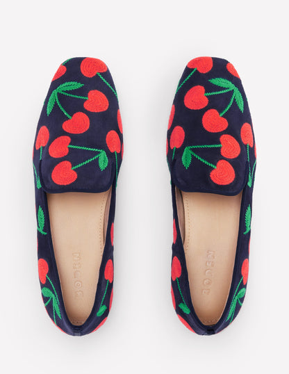 Slipper Cut Loafer-Navy Cherries