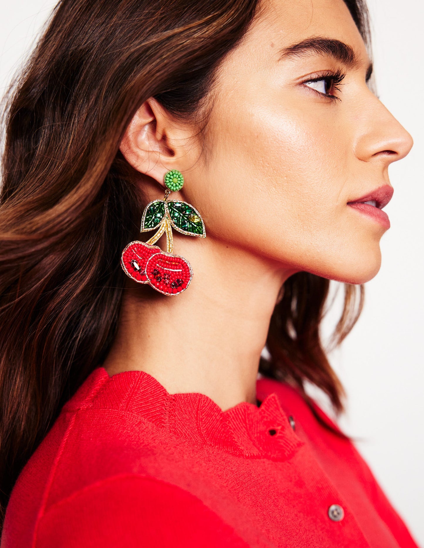 Beady Motif Earrings-cherry