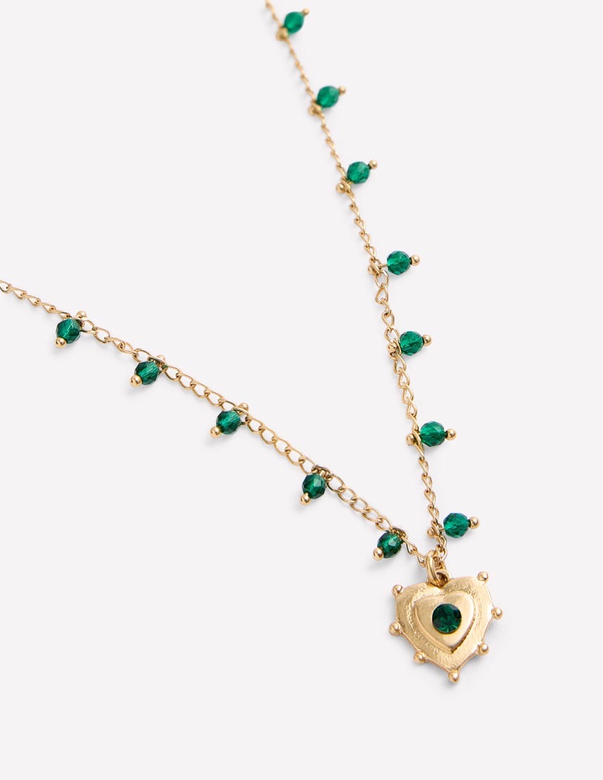 Layering Charm Necklace-Green Heart