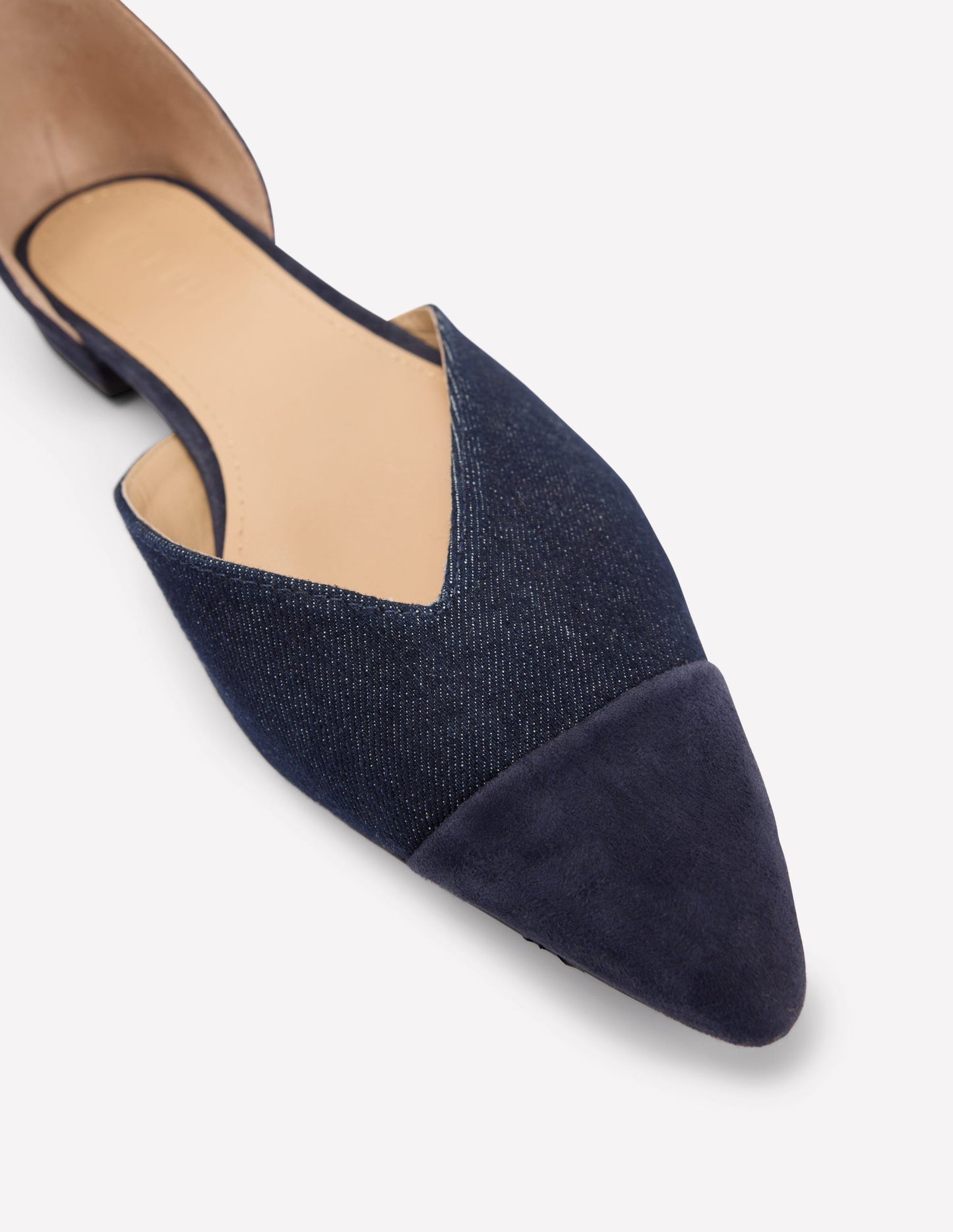 Pointed Toe Cap Flats-Navy Suede/Denim