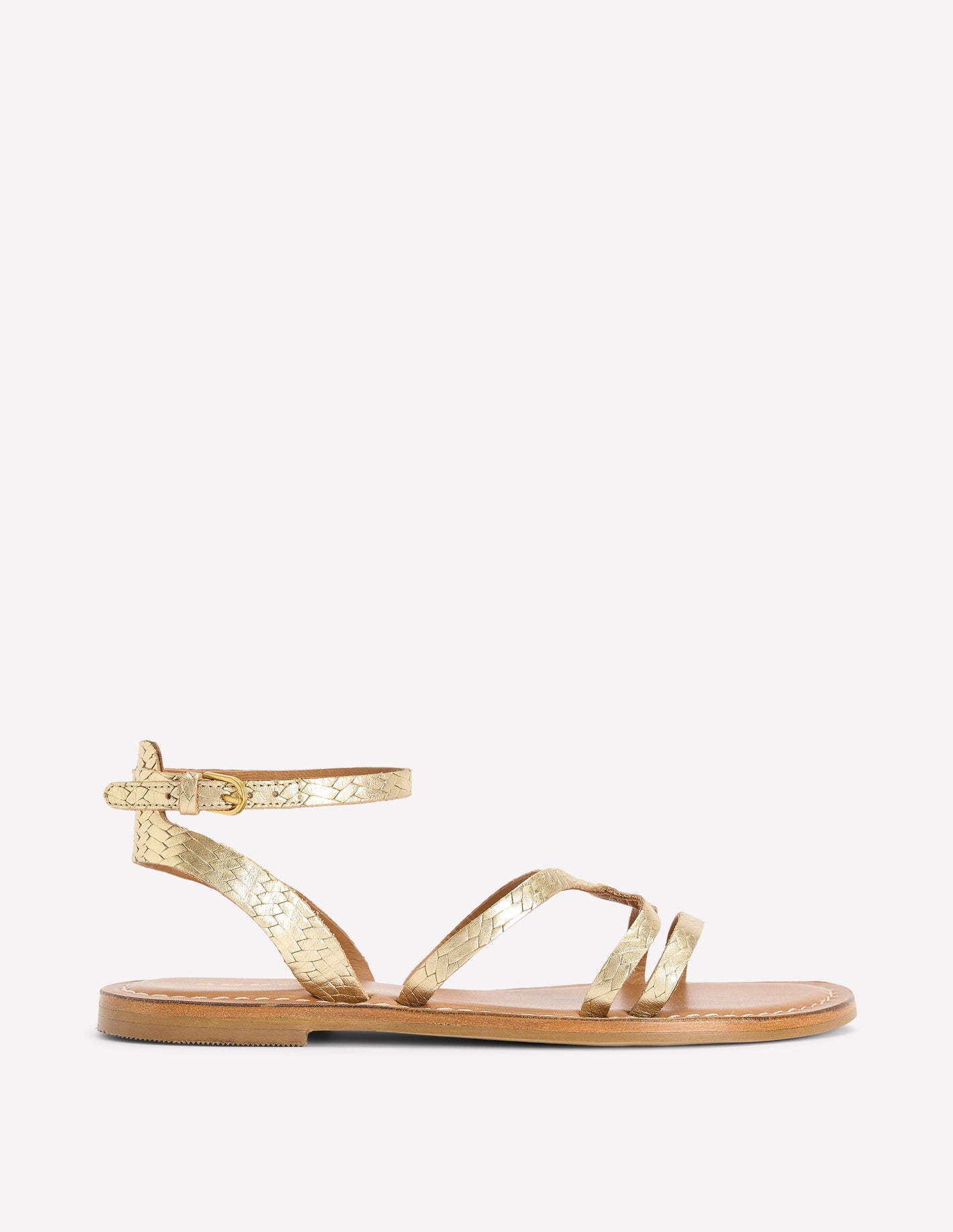 Casual Flat Sandal-Gold Woven Leather