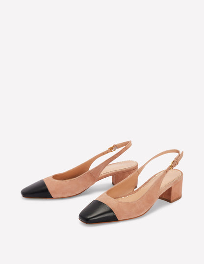 Ailsa Block Heel Slingbacks-Latte Suede