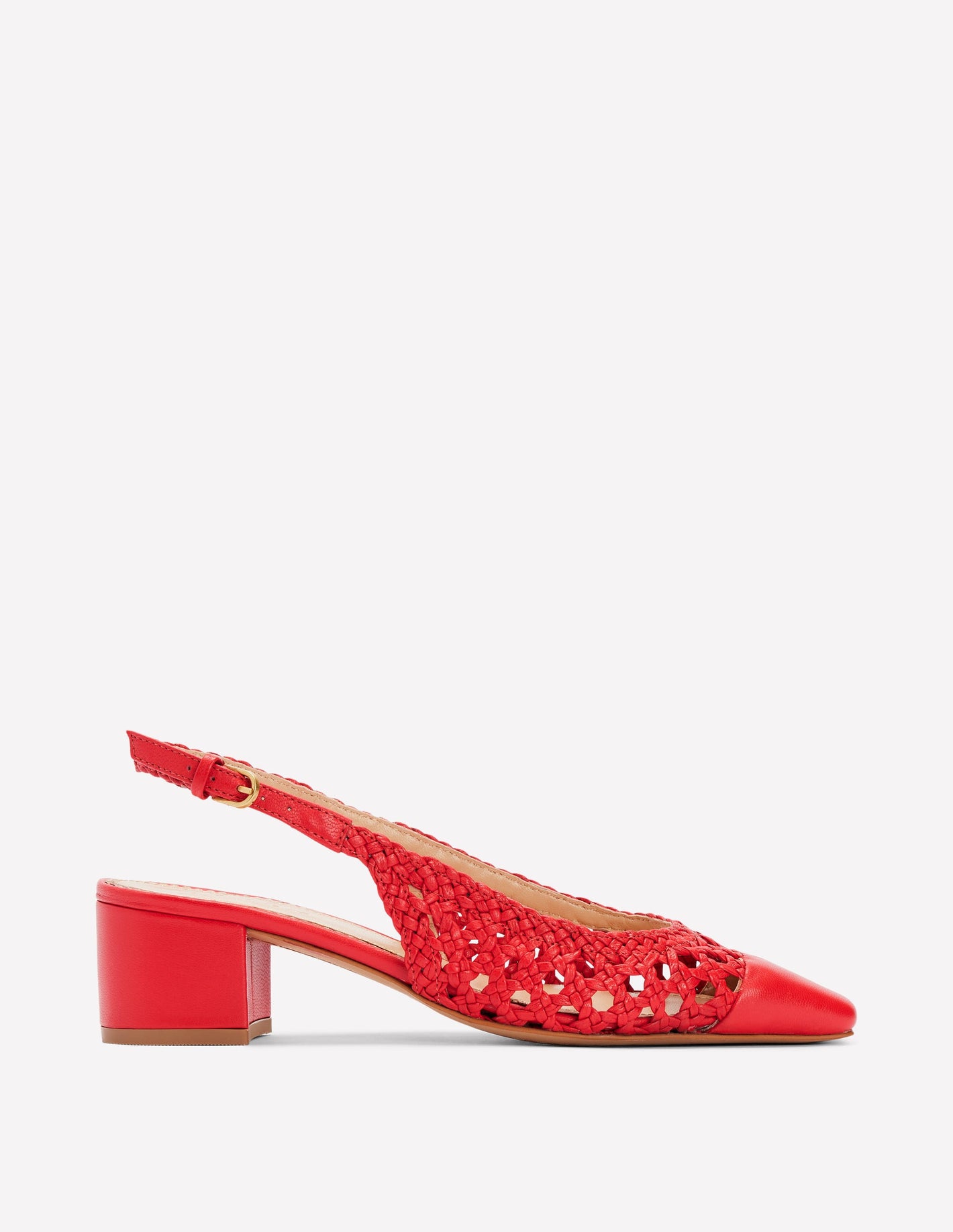 Ailsa Block Heel Slingbacks-Post Box Red Woven