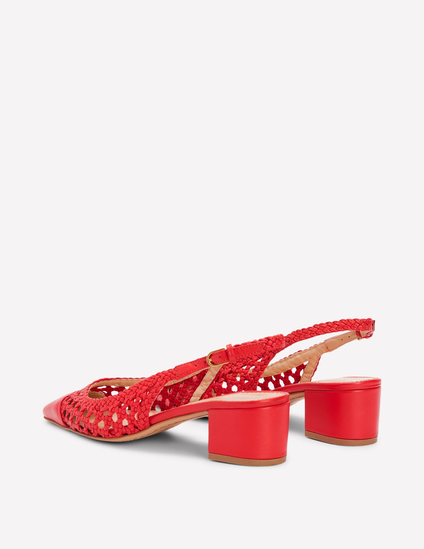 Ailsa Block Heel Slingbacks-Post Box Red Woven