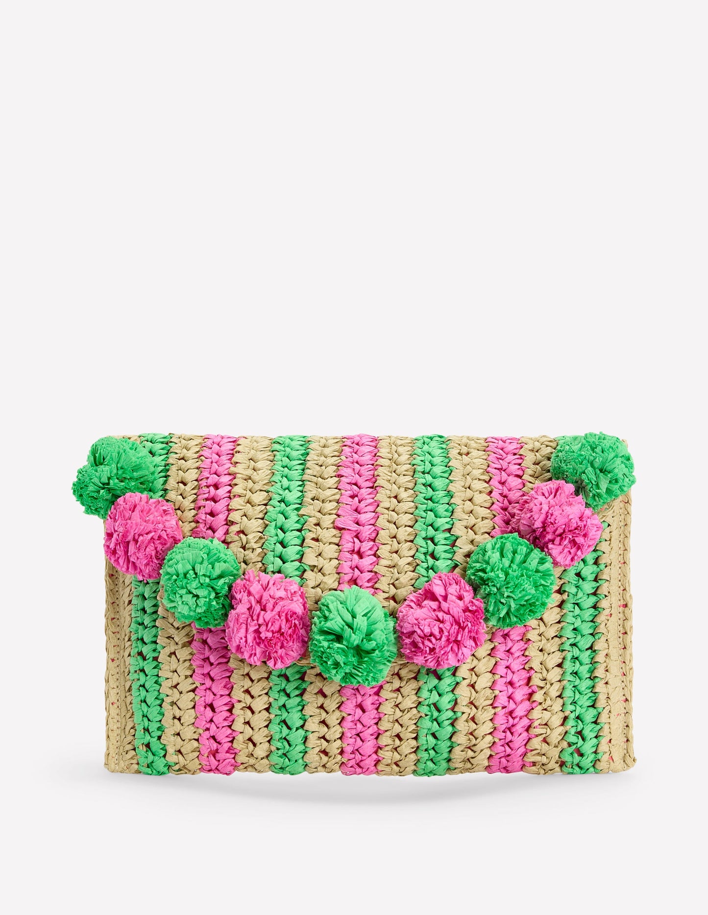 Fringe Raffia Clutch-Pink/Green