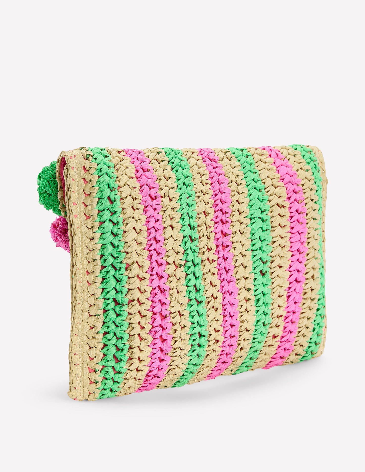 Fringe Raffia Clutch-Pink/Green