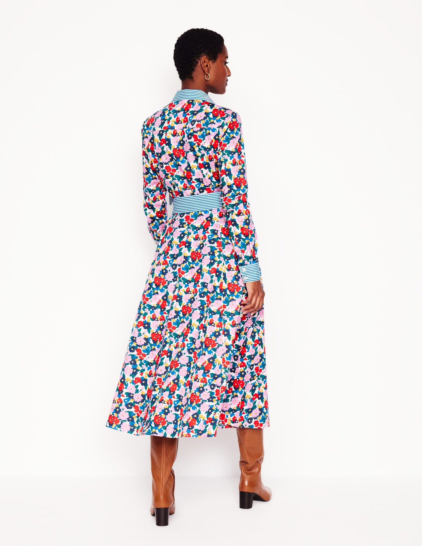 Amy Cotton Midi Shirt Dress-Multi, Painterly Meadow