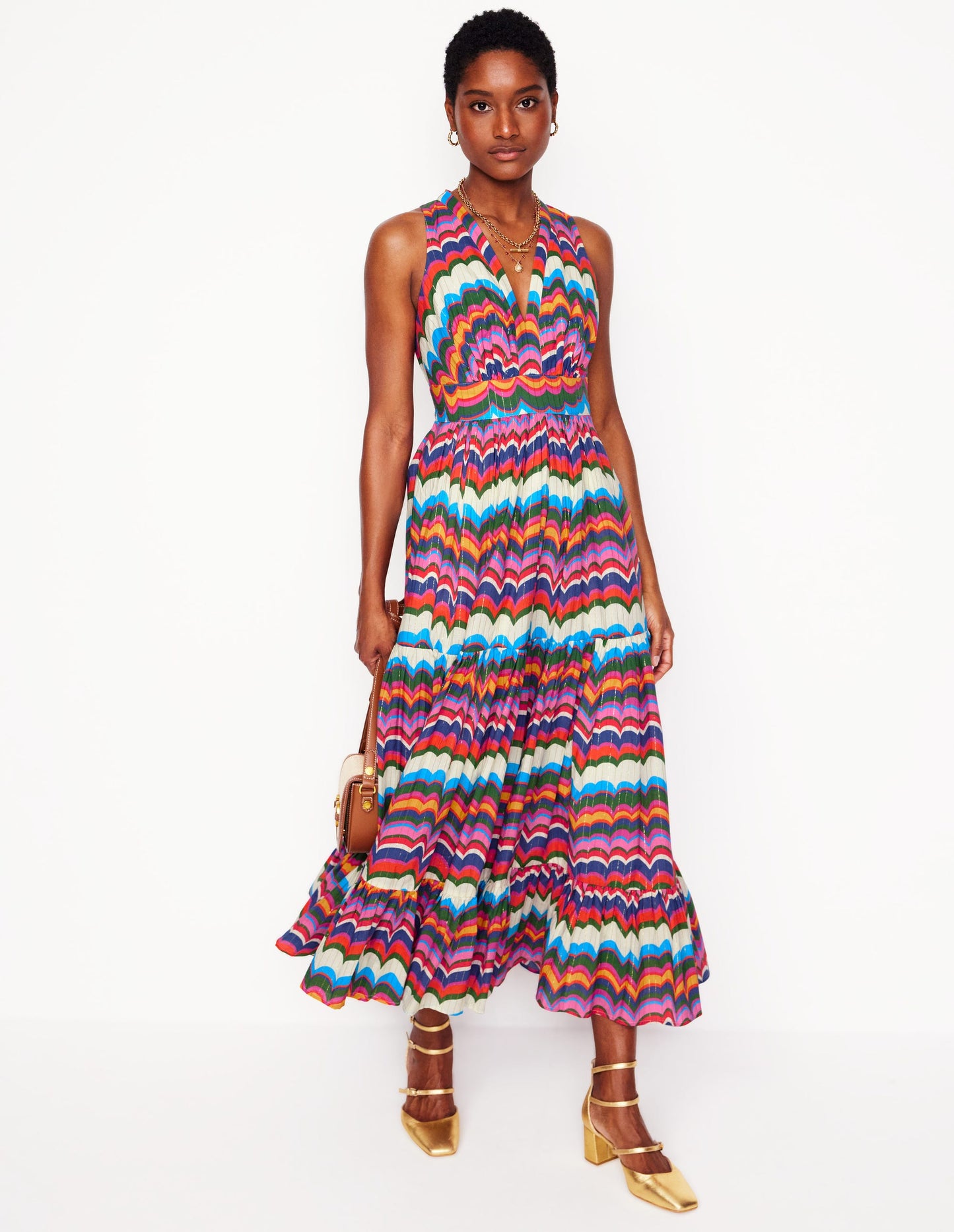 Serena Cotton Tie Maxi Dress-Multi, Abstract Wave