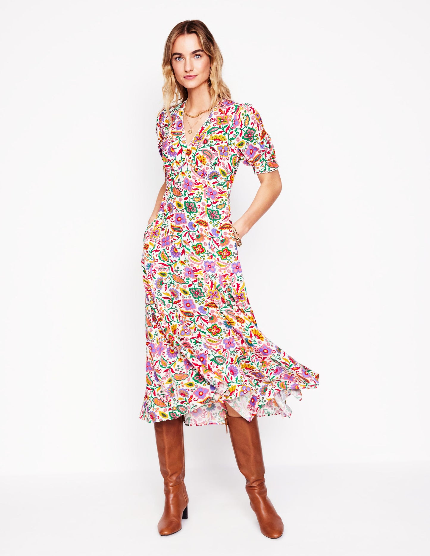 Rosie Godet Tea Dress-Multi, Oriental Paradise