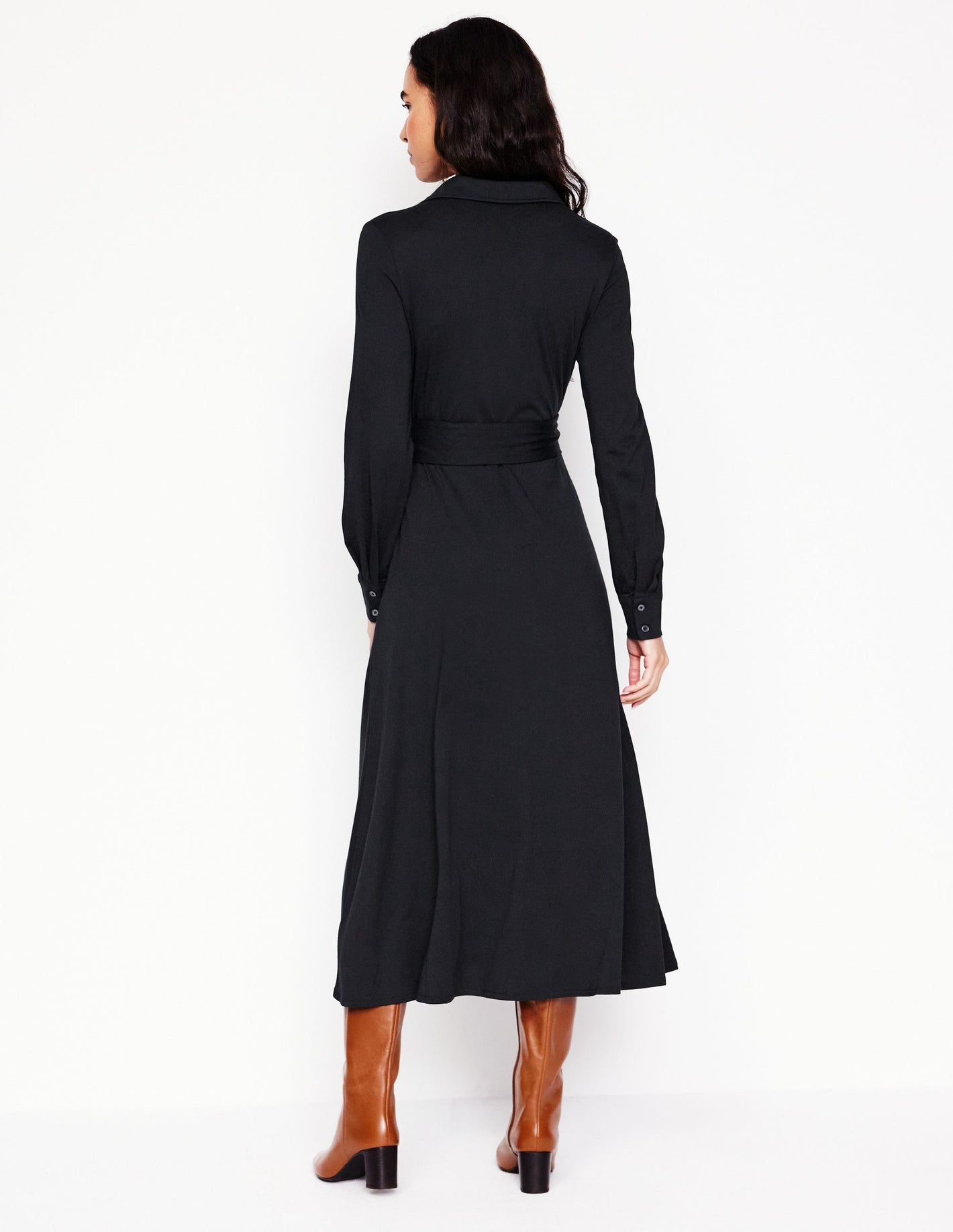 Marcia Jersey Midi Shirt Dress-Black