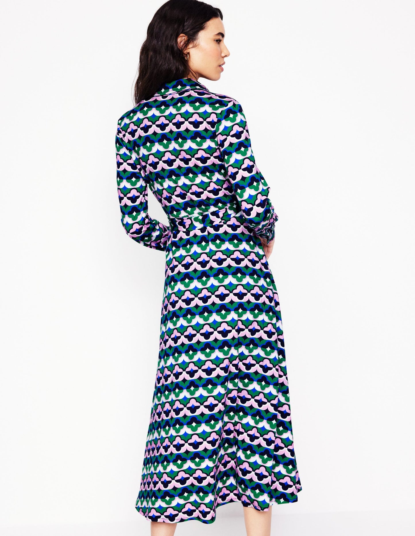 Marcia Jersey Midi Shirt Dress-Rich Emerald, Lucky Clover