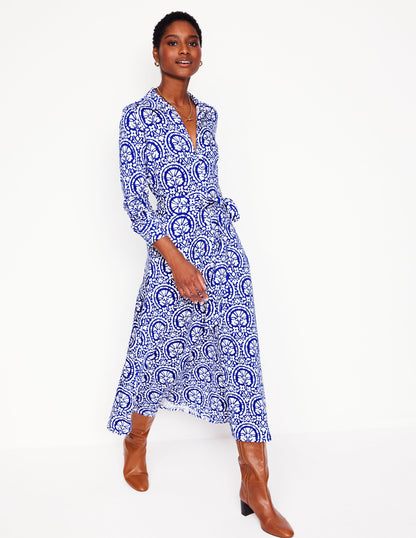 Marcia Jersey Midi Shirt Dress-Bright Blue, Elaborate Stamp