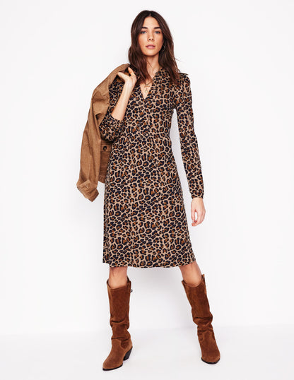 Naomi Relaxed Jersey Dress-Camel, Cheetah Pop