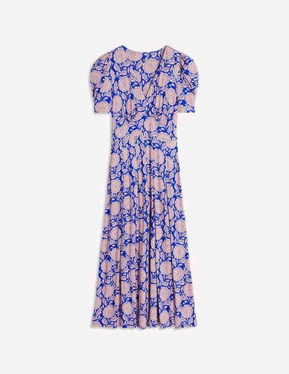 Kristen Pleated Jersey Dress-Chintz Rose, Dahlia Stamp