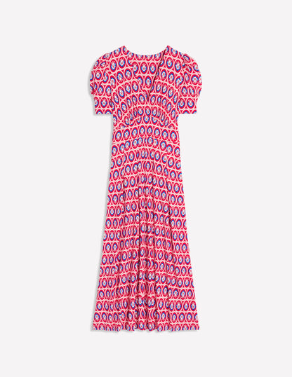 Kristen Pleated Jersey Dress-High Risk Red, Ornate Blossom