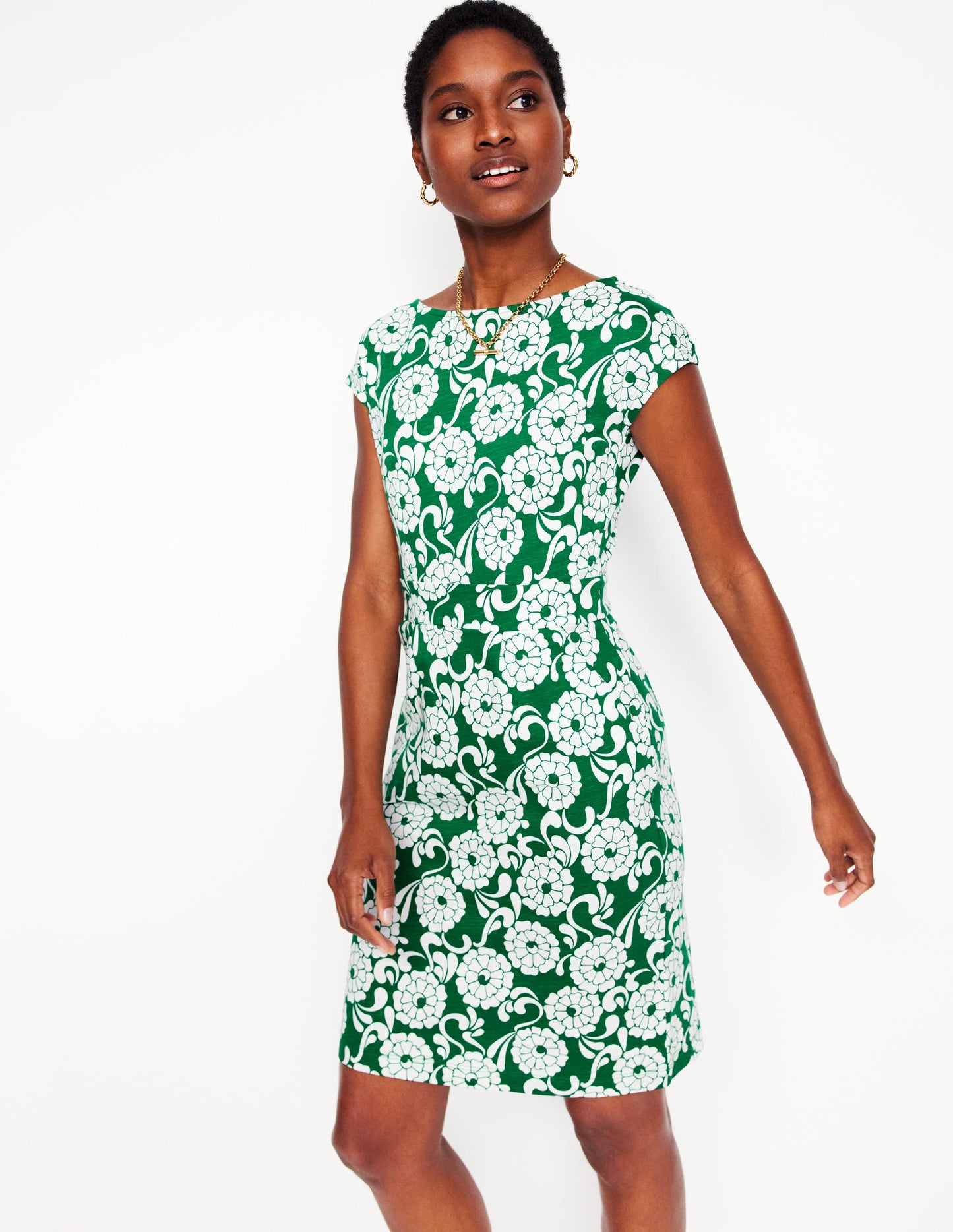 Florrie Jersey Dress-Rich Emerald, Blossom Swirl