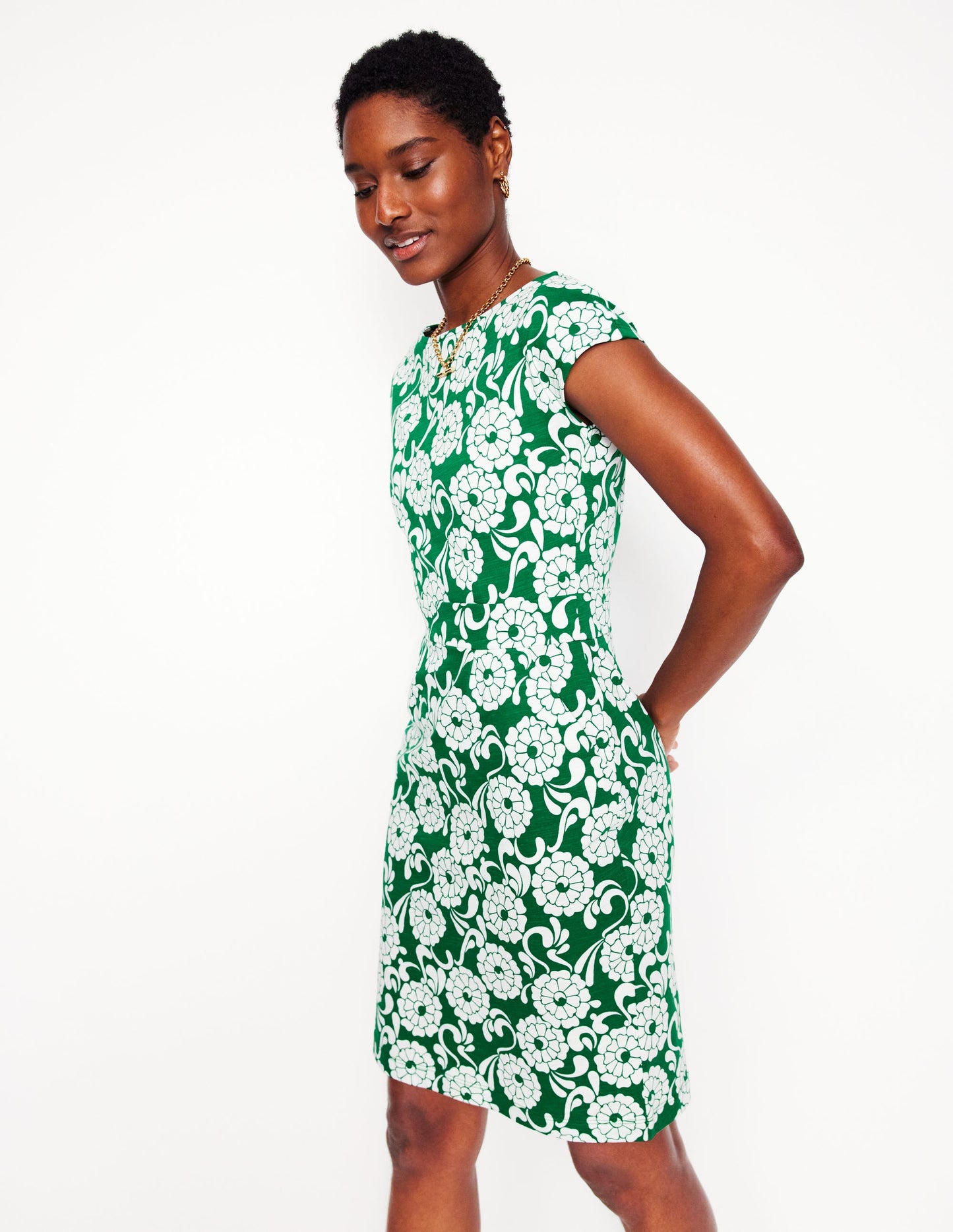 Florrie Jersey Dress-Rich Emerald, Blossom Swirl