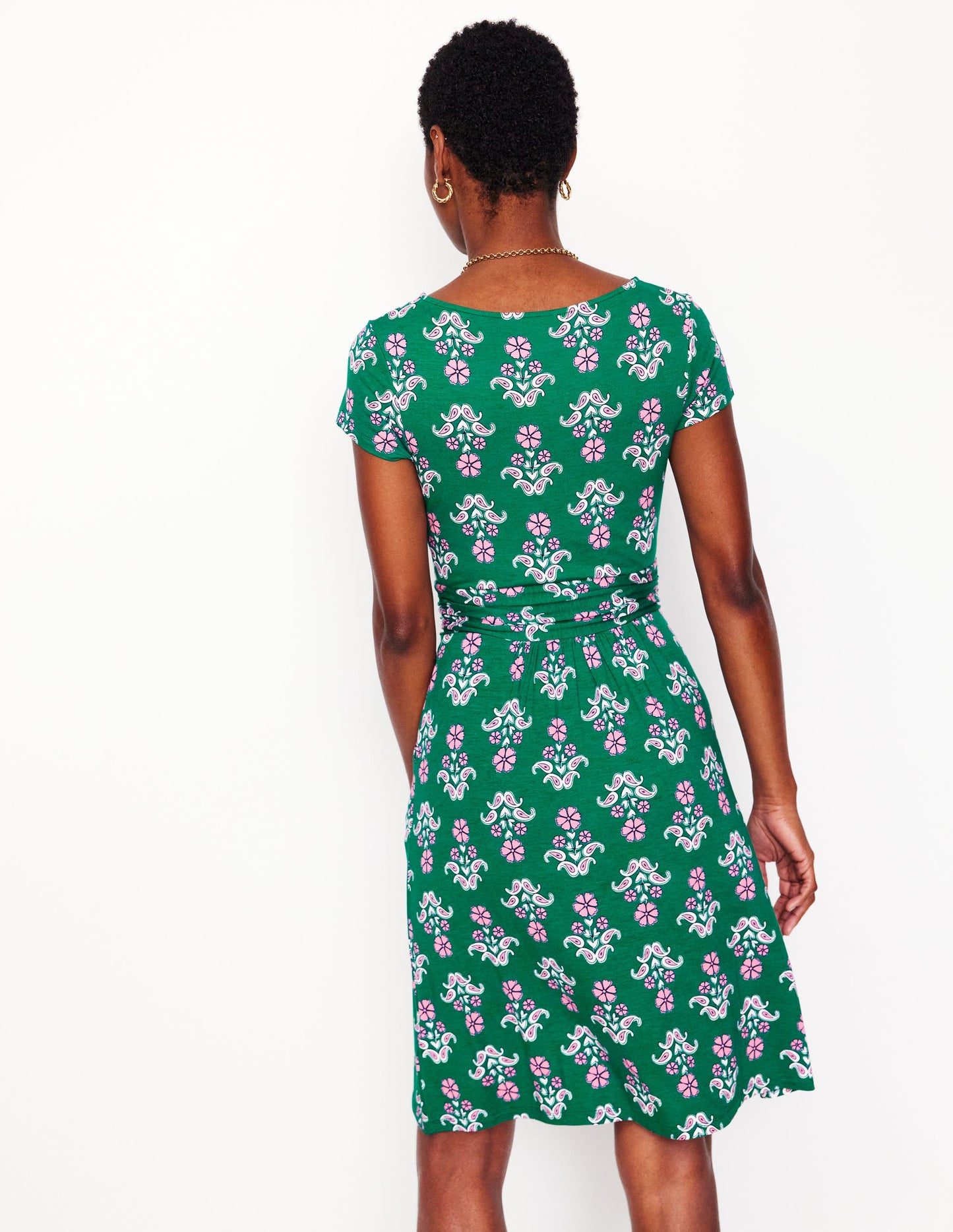 Amelie Jersey Dress-Forest Grass, Pansy Stamp