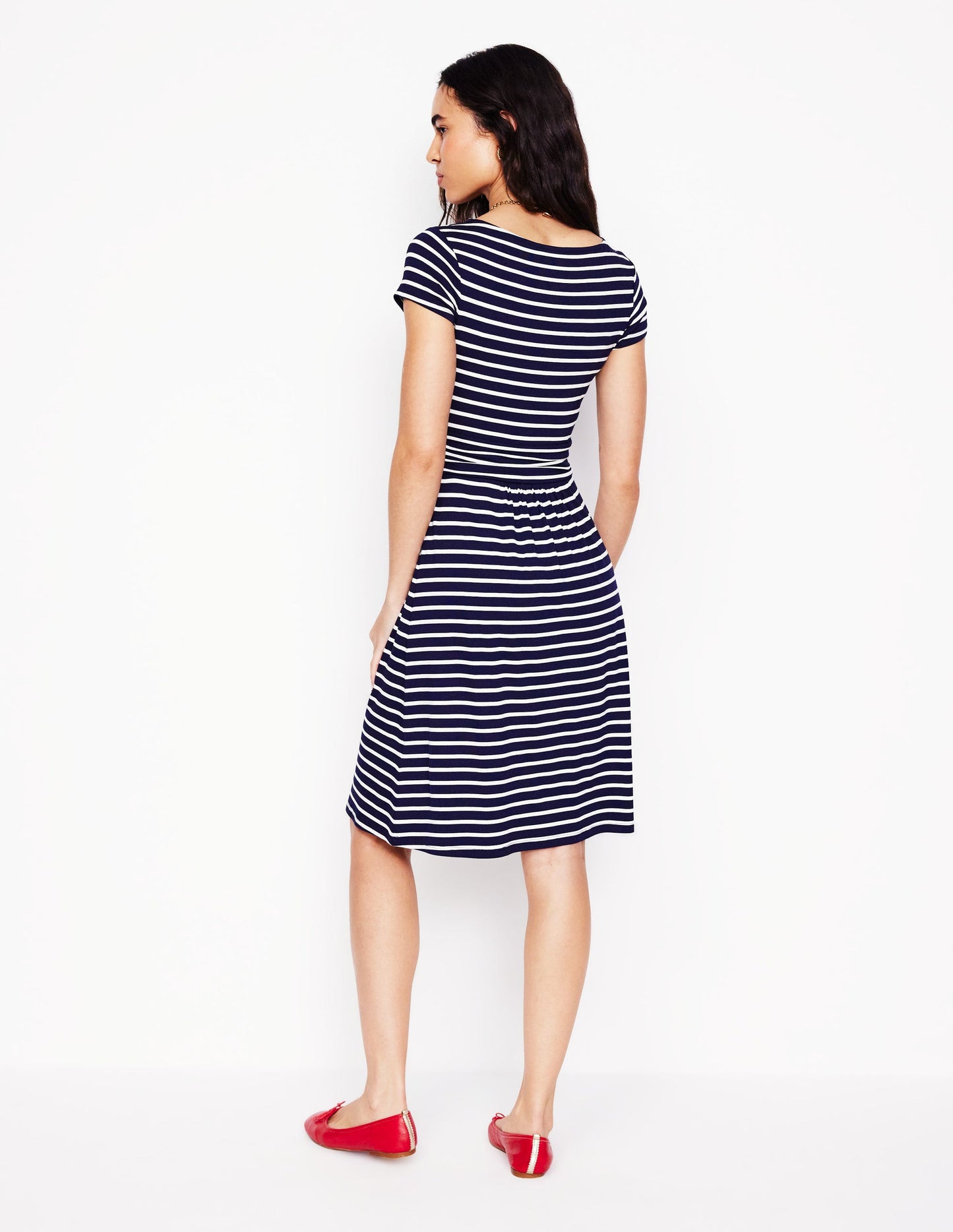 Amelie Jersey Dress-Navy, Ivory Stripe