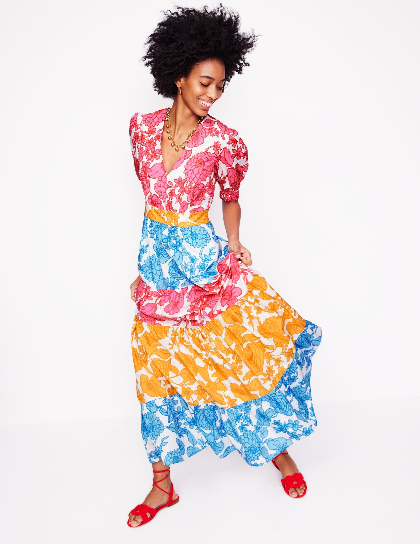 Bella Puff Sleeve Maxi Dress-Multi, Blossom Cascade