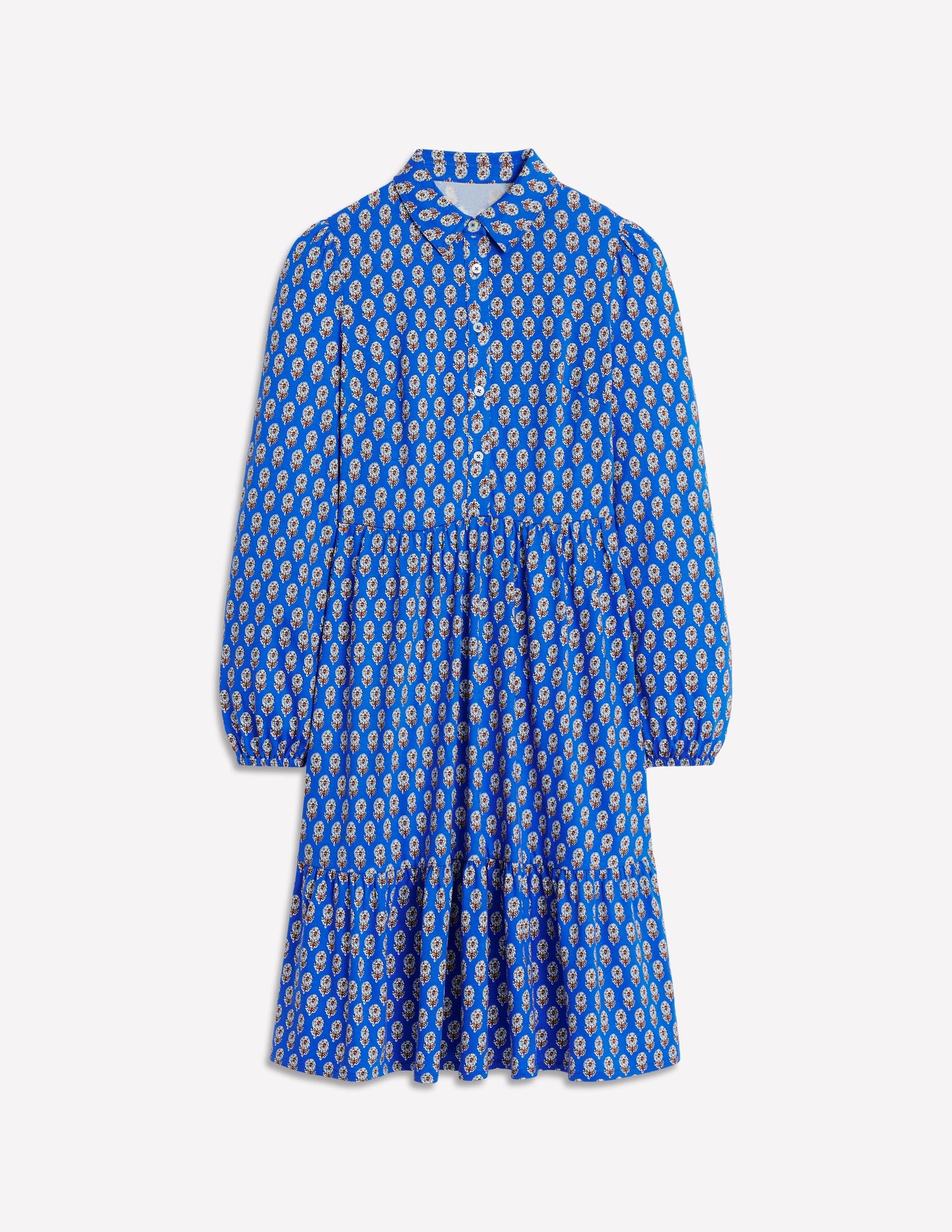 Jemima Tiered Jersey Dress-Gallery Blue, Camellia Stamp