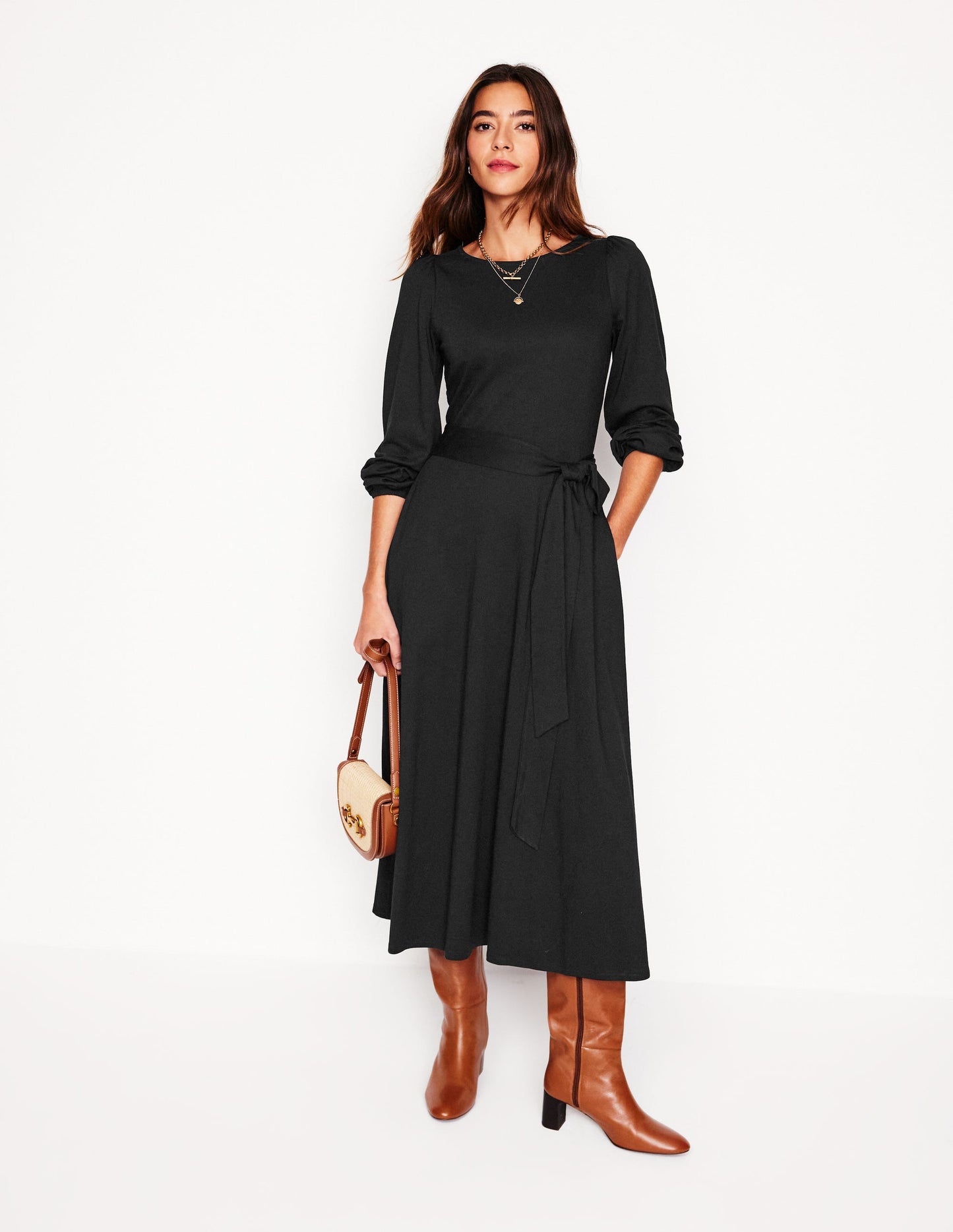 Leandra Jersey Midi Dress-Black