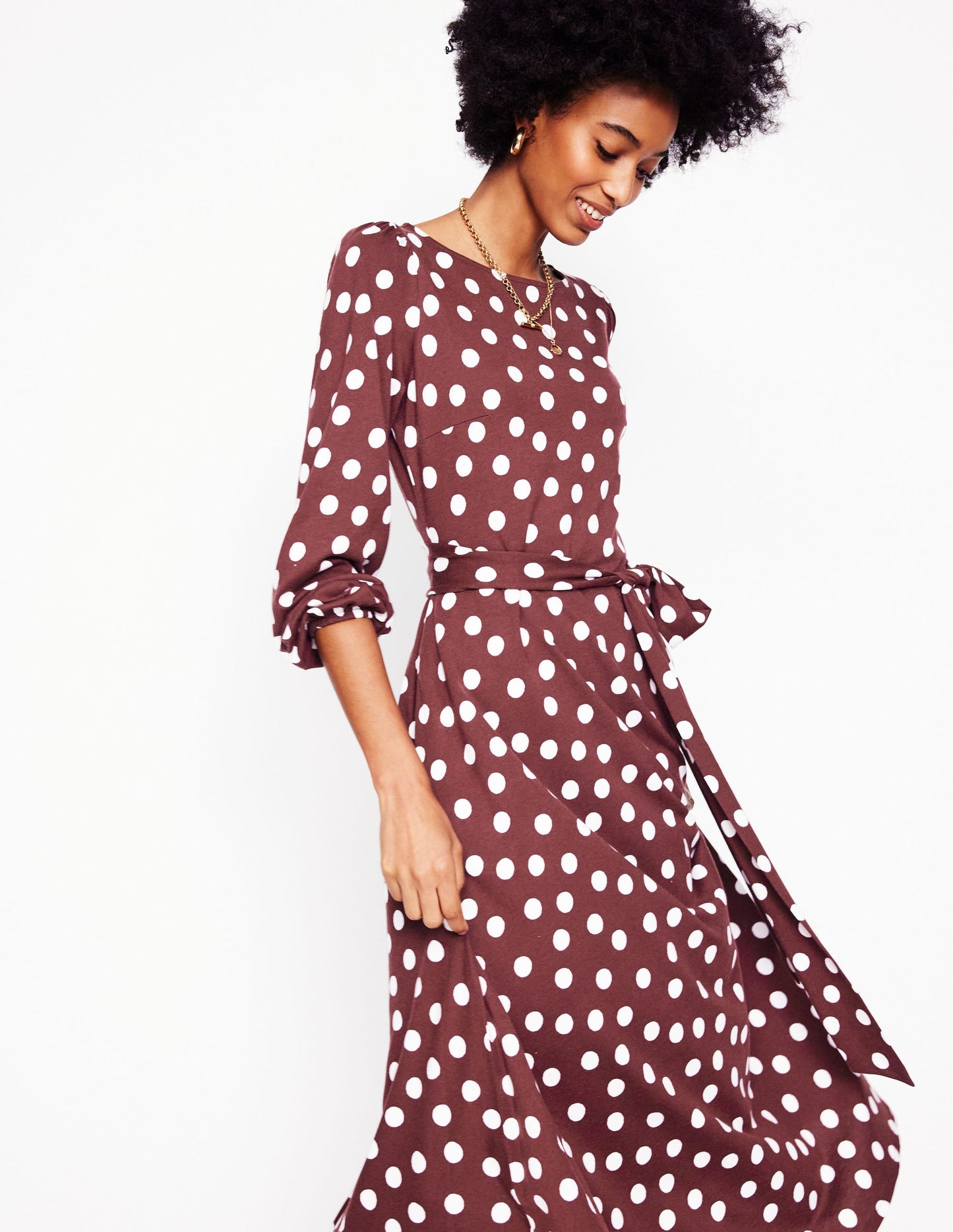 Leandra Jersey Midi Dress-Chestnut, Abstract Dot