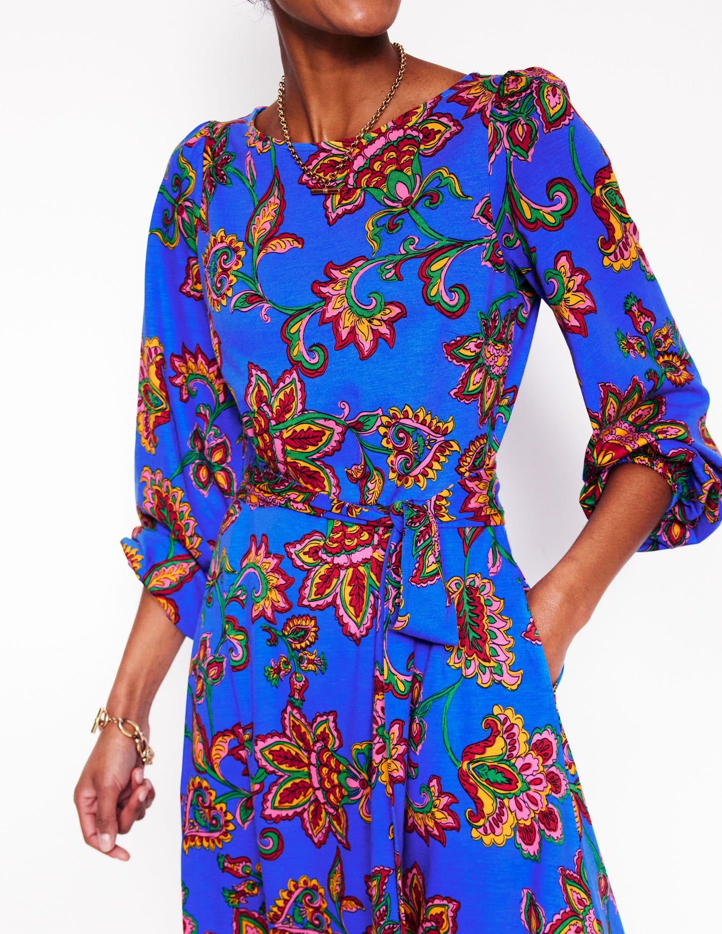 Leandra Jersey Midi Dress-Gallery Blue, Whimsical Vine