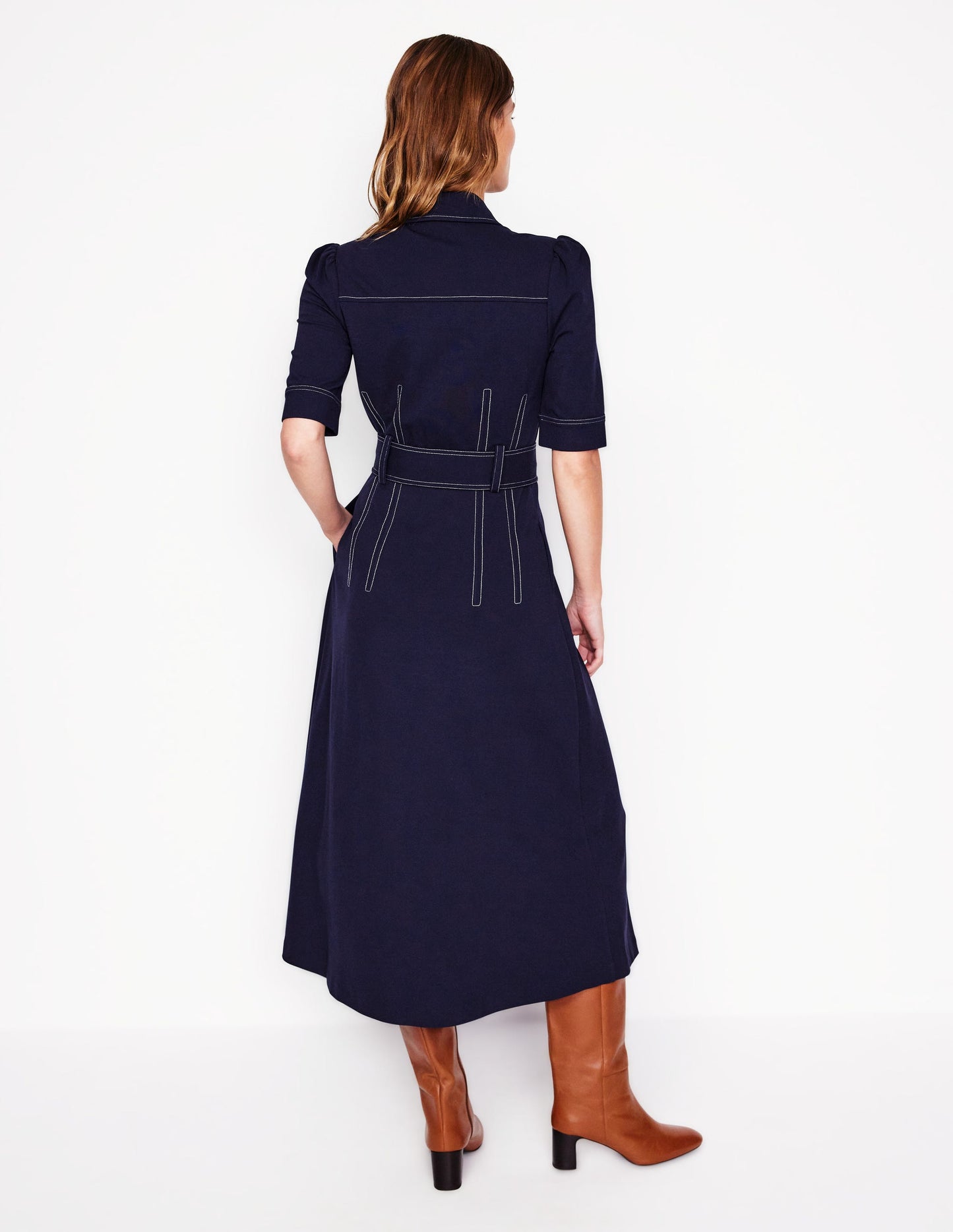 Fashion Ponte Shirt Dress-Navy