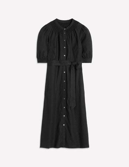 Ada Linen Midi Dress-Black