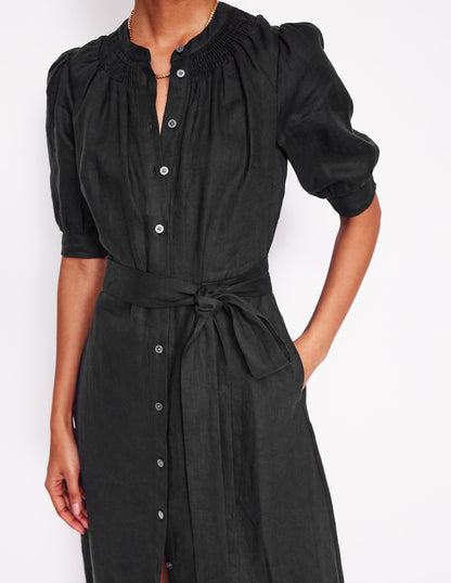 Ada Linen Midi Dress-Black