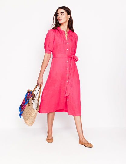 Ada Linen Midi Dress-Camelia Pink