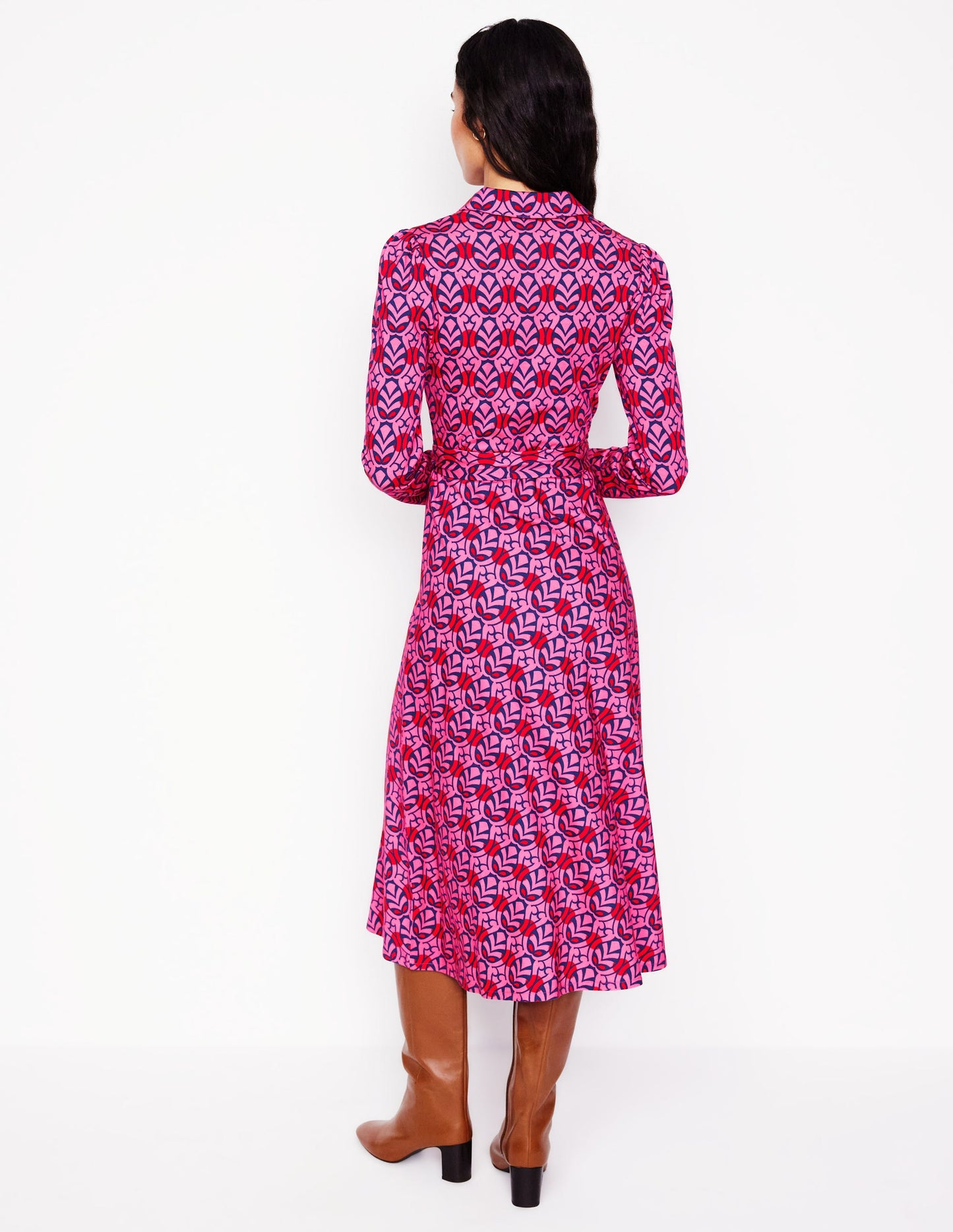 Imogen Collared Jersey Dress-Sorbet Pink, Leaf Terrace