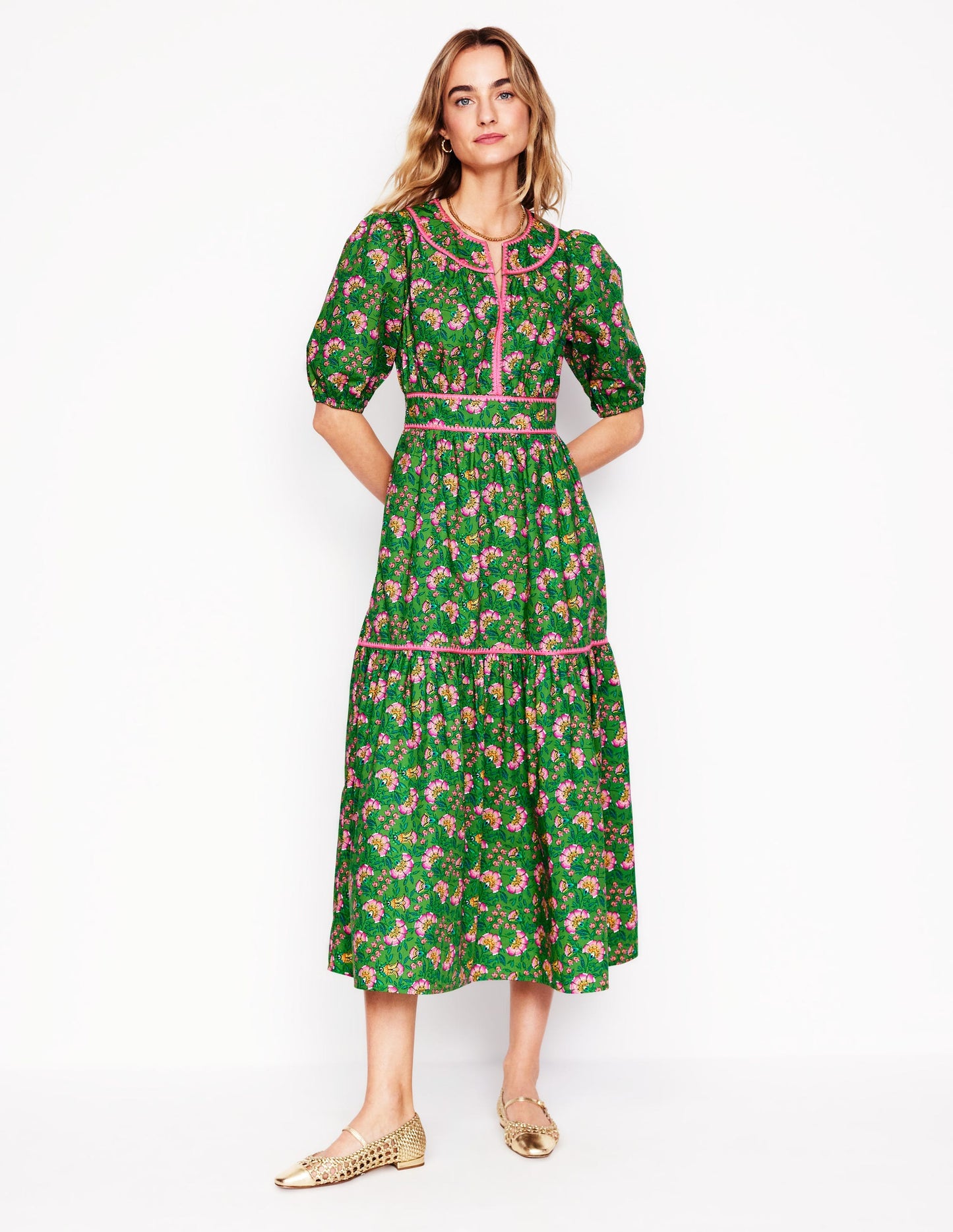 Rhea Embroidered Midi Dress-Paradise Green, Decorative