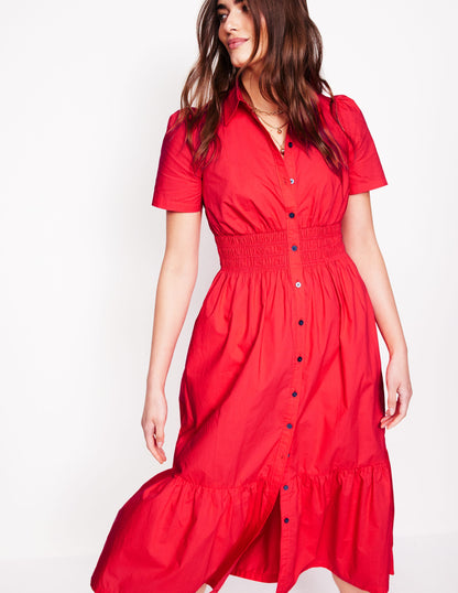 Smocked Waist Shirt Dress-Strawberry Tart Red