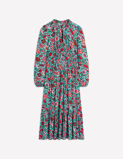 Rosamund Jersey Midi Tea Dress-Blue,Oriental Paradise