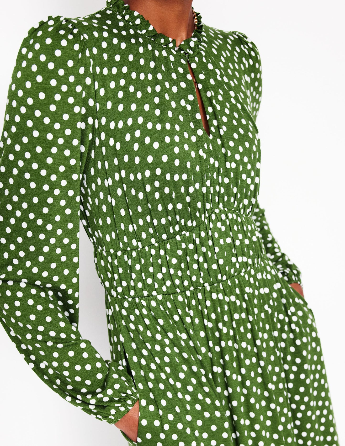 Rosamund Jersey Midi Tea Dress-Iguana Green, Abstract Dot