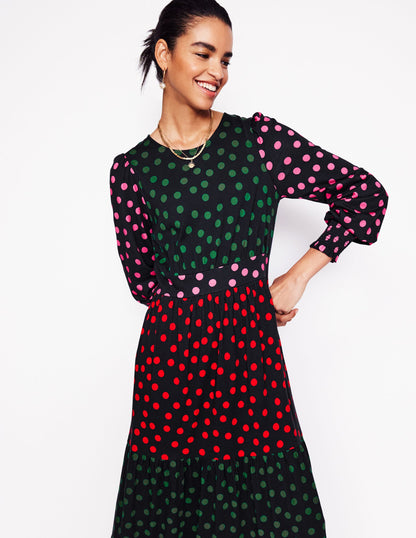 Tabitha Tiered Jersey Dress-Multi, Abstract Dot