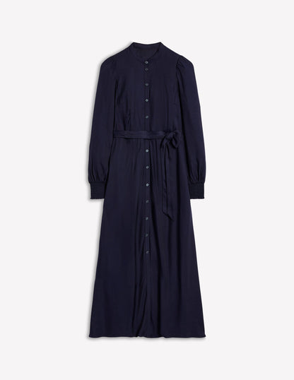 Ruby Collarless Shirt Dress -Navy