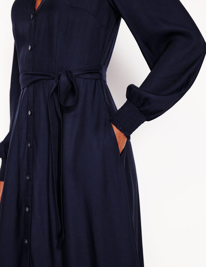 Ruby Collarless Shirt Dress -Navy