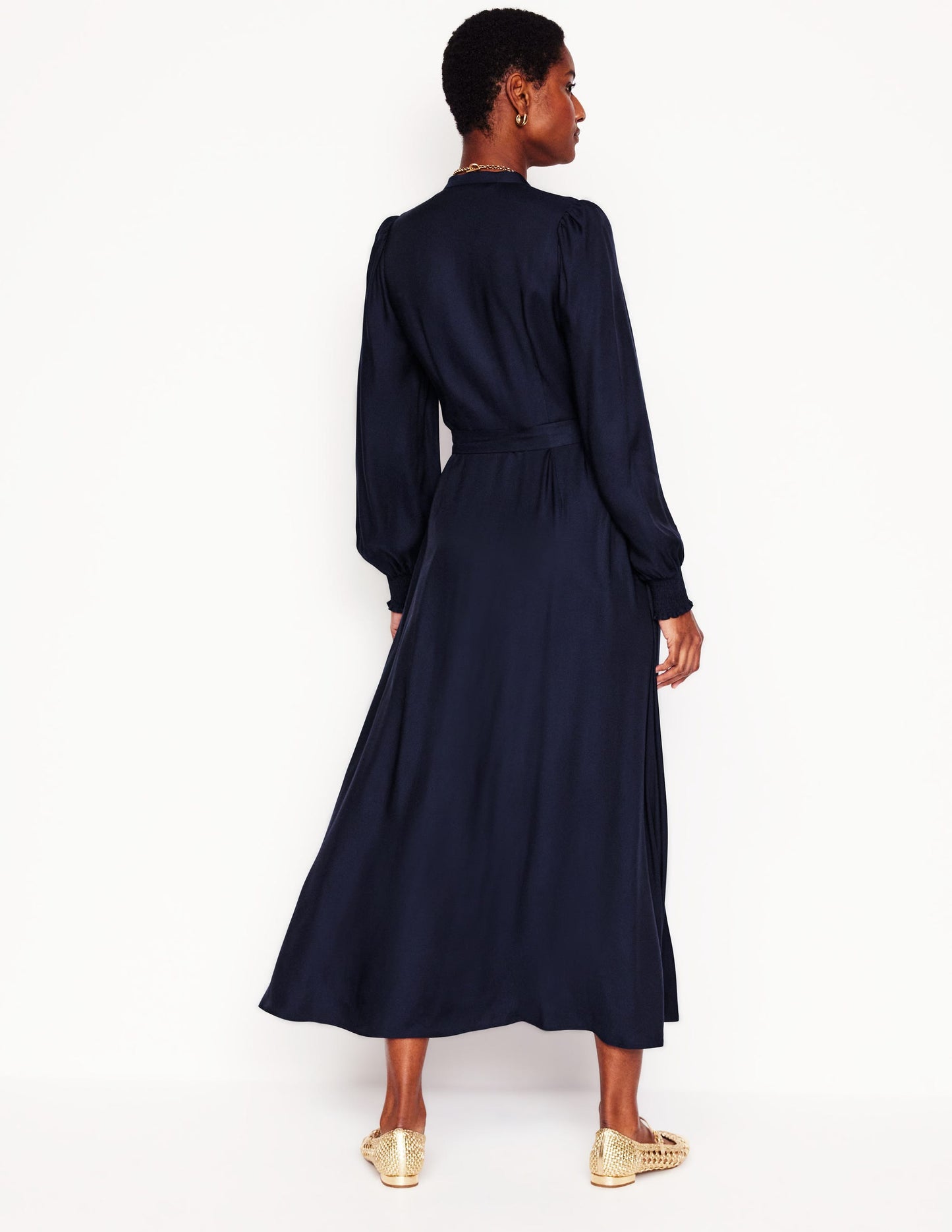 Ruby Collarless Shirt Dress -Navy