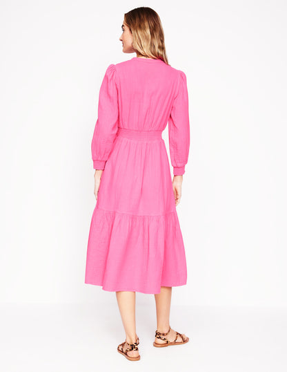 Elena Double Cloth Midi Dress-Sorbet Pink