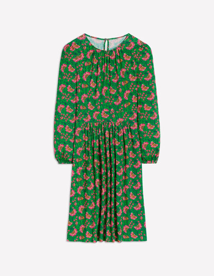 Alexandra Blouson Jersey Dress-Iguana Green, Decorative Vine