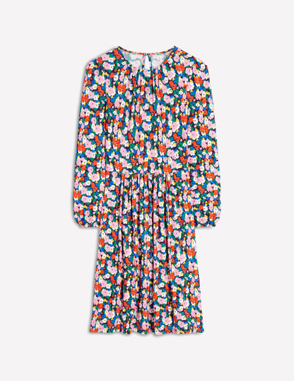 Alexandra Blouson Jersey Dress-Multi, Painterly Meadow