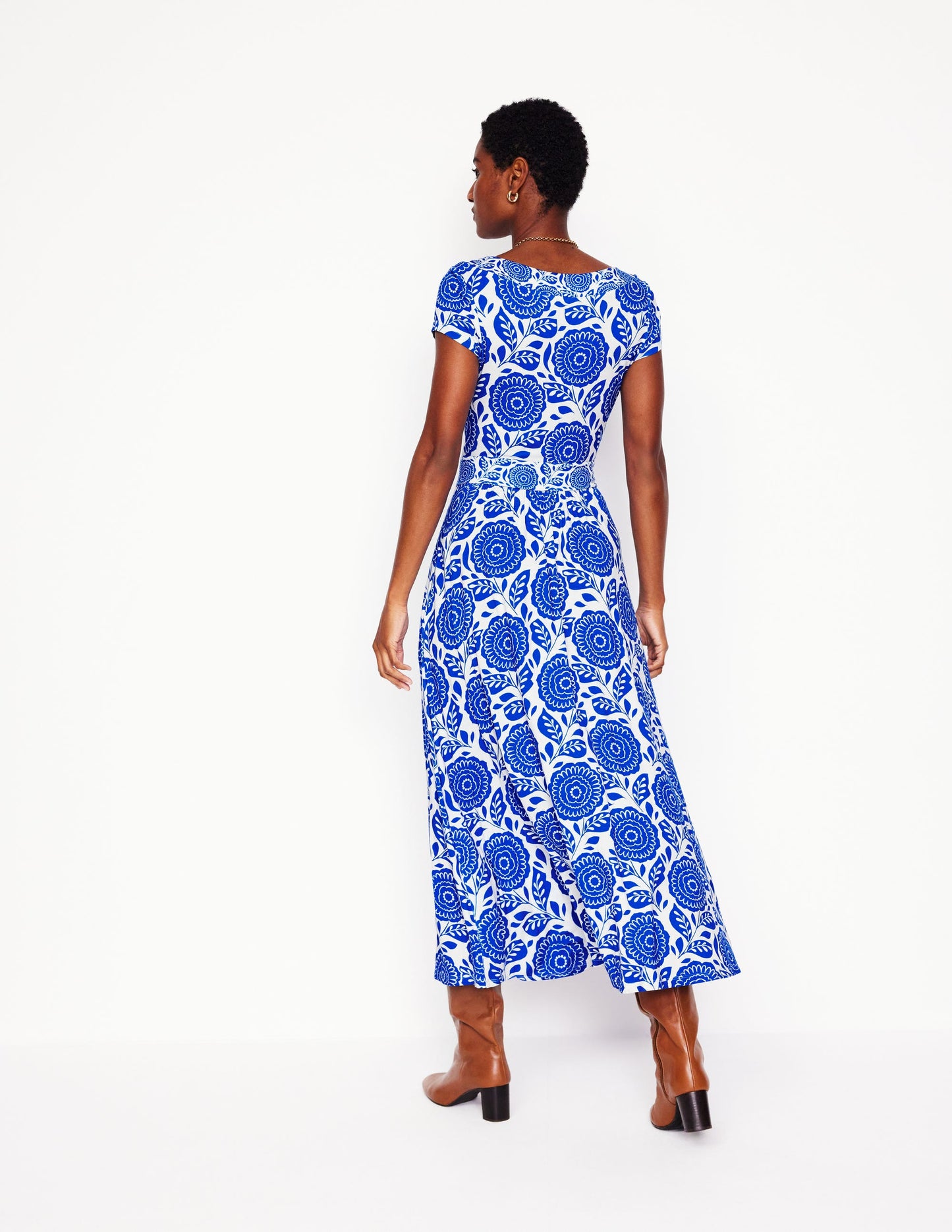 Melanie Jersey Midi Dress-Gallery Blue, Dahlia Stamp